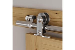 BONIKLUBA Rail Porte Coulissante Inox 183cm Kit Roulette Suspendue Systeme Noir pour 1 Porte Coulissante Interieur 91cm Large, Acier Inoxydable T Forme