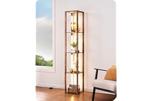 EDISHINE Lampa stojąca z regałem, możliwość ściemniania, 3 temperatury barwowe, 20 W, 1530 lumenów, 163 cm, regał narożny z obracanymi diodami LED o 360° i przełącznikiem nożnym, nowoczesne