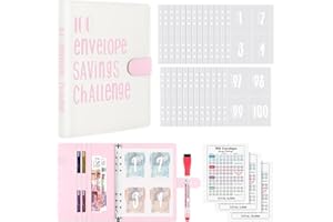 WenmthG 100 Envelopes Saving Challenge, A5 Money Saving Wallet with Cash Envelopes & Pen, Budget Planner Binder Savings Book with 3 Resuable Cash Stuffing Challenge Cards to Save £5050, £1000, £10000