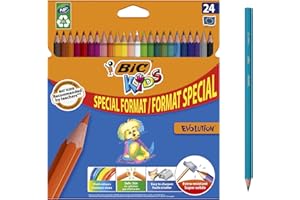 BIC Kids Evolution ECOlutions - Etui Carton Format Spécial de 24 Crayons de Couleur, Coloris Assortis,