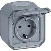 Legrand - 16A socket with side ground contact - Plexus - IP55 waterproof - Surface mount - Grey - 069733LE