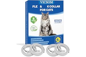 VICSOM Collare Antiparassitario per Gatti, Collare Antipulci Gatto, Collari Antiparassitari per Gatti, 8 Mesi di Protezione Naturale Collare Gatto Antiparassitario Regolabile Impermeabile 18.8In Bianco 4Pcs