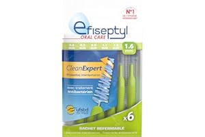 Efiseptyl - Brossettes Interdentaires Clean Expert 1,6mm - Sachet Refermable - Avec Traitement Antibactérien - Sachet de 6 Brossettes