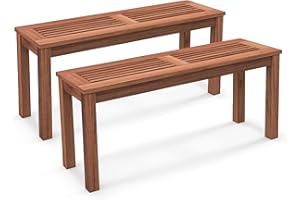 ‎COSTWAY COSTWAY Gartenbank wetterfest, 2-Sitzer Sitzbank ohne Rückenlehne, Holzbank bis 150 kg belastbar, Parkbank aus Massivholz, Balkonbank, Bank für Garten, Balkon, Terrasse, 100 x 30,5 x 47 cm (2er Set)