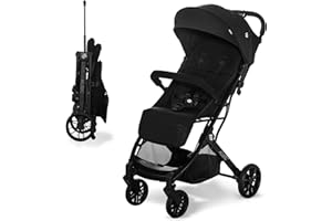 Silla de Paseo KUBIC 2- Ligera y Compacta con Plegado con una Mano, Ruedas Grandes, Reclinable y Apta para Cabina – Carrito de Bebé con Asa Trolley y SPF50+ – Negro Asalvo