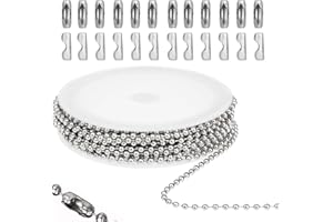 Bewudy Catena a sfere in acciaio inox, 5 m, con perle argentate, con 20 connettori abbinati, catena a sfera, diametro 2 mm, per gioielli fai da te