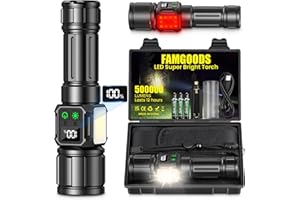 Famgoods Rechargeable Torch, 500000 Lumens Super Bright Torches Led, IP67 Waterproof, Adjustable Focus & Magnetic Base, 9 Lihghtning Modes Flashlight Powerful Tactical Torch for Camping Emergency Gift