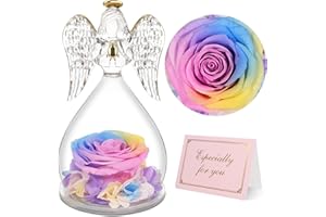 Yamonic Preserved Real Rose in Glass Angel Figurine Gifts for Women, Eternal Rose Gifts for Her,Birthday Gifts for Mum Grandma Wife,Preserved Rose Angel Gift for Women on Christmas Anniversary
