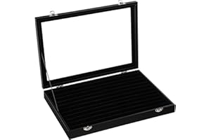 SONGMICS Présentoir à bijoux, Coffret à bijoux, pour Bagues, Clous d’oreilles, Couvercle en Vitre, Noir JDS301