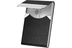 DMFLY Business Card Holder, Metal Business Card Case Pocket, Card Holder for Women & Men, Professional PU Leather Business Card Holders RFID Blocking Name Card Holder Case with Magnetic Clasp (Black)