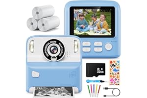 Macchina Fotografica Bambini Istantanea, Kaishengyuan 2.4" HD Fotocamera Digitale Bambini con 32GB Scheda SD e Carta da Stampa, per Bambini dai 3-12 Anni Regalo (Blu)
