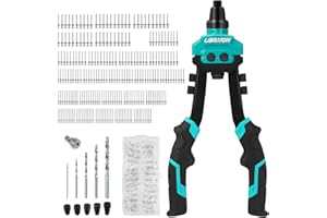 LIBRATON Rivet Gun Set, Two-Handed Pop Rivet Gun Kit, Heavy Duty Rivet Gun, Pop Riveter with 250 Aluminum Rivets in Box, 5 Tool-Free Interchangeable Nozzles, 5 HSS Drill Bits, for Automotive, Metal