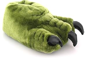 Wynsors Mens Novelty Slippers - Slip On Khaki Green Monster Claw Funny Mens Slippers. Animal Design, Funny character style Slipper. Monster Silly footwear