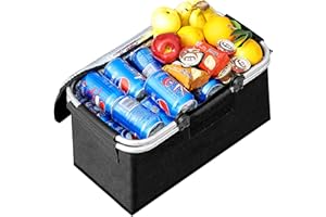 JXCTNNU Cestino per Picnic 25L Grande Borsa Termica Cestini e Panieri Cestino Termico Picnic Pieghevoli con Funzione di Raffreddamento Cestino Della Spesa con Coperchio e Manico per Campeggio (Nero)