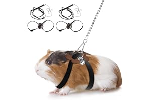 CQJ 2 Pack adjustable Hamster Leash Harness for Harness for Ferret Baby Rabbit Hamster Rat Mouse Leash Lead with bell (black)