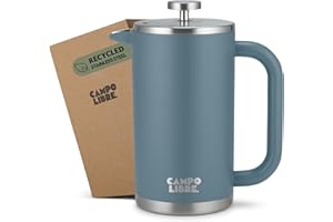 Campo Libre.® Giorgio. French Press, Coffee Press – 1000ml Stainless Steel Cafetiere, Double-Wall Insulated, Plastic-Free, Thermal Coffee Maker with Spare Filter – Dishwasher safe - Recycled Steel.