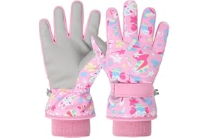 FAYHIJUN Waterproof Kids Gloves Winter Cold Weather Fleece Lined Thermal Warm PU Palm Snow Ski Cycling Glove for Age1-13 Boys Girls Kid Boy Toddler Girl Children Skiing Snowboarding