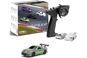 FLYCOLOR Turbo 1/76 Scala Mini RC Auto con 2.4G Contorl Telecomando Luci LED Classiche Proporzionali Modelli di Veicoli Completi (C73-Grigio)