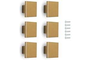 Poliplast – Set da 6 Pomelli, Design a quadrato, per Cucina, Armadio e Cassetti, per Bambini, Verniciato a mano, Colore Oro satinato, Art. 22q