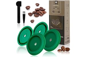 VERGER DE GASCOGNE Reusable Coffee Capsule Lid, Compatible with Nespresso Vertuo Pods and VertuoLine Capsules, Coffee Filter Refillable, Food Grade Silicone with Spoon and Brush - Pack of 4 (Green)