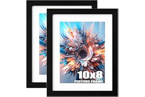 HIYZAUN 2 Pack 8x10 Picture Frame with Mount, 20x25cm Black Photo Frames with Safe Perspex Front