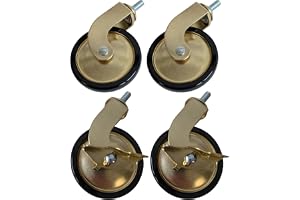 Gedotec Metallmöbelhjul i guld | Set med 2 x hjul med broms + 2 x bromsfria hjul | Ø 73,5 mm