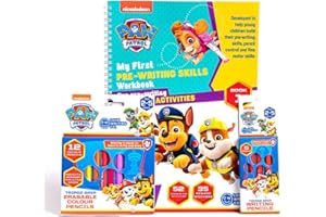 Love Writing Co. My First PAW PATROL Pre-Writing Skills Bundle-First Writing Steps Ages 2+. 52 Page Activity Book, 5 Tripod Grip Pencils & 12 Tripod Grip Erasable Colour Pencils for pre-schoolers