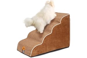 laifug Curved Dog Stairs for Small Dogs, 4-Step Pet Stairs for High Beds and Couch, Non-Slip Balanced Dog Indoor Step with High Density Foam, Removable cover for Joint Pain Old Dogs, Cats, Chocolate