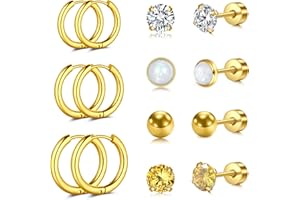 AVYRING 7 Pairs Stud Earrings for Women, 20G Cartilage Helix Flat Back Earrings with CZ, Daisy, Heart, Tassels, Hypoallergenic Surgical Steel Stackable Seepers Huggie Hoop Earrings for Women