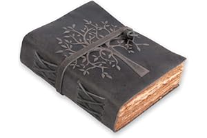 LEATHER VILLAGE Tree of Life Journal - 8"X6" (A5) inches - Black - 200 Antique Deckle Edge Handmade Paper – Book of Shadows - Vintage Leather Bound Journal for Women & Men