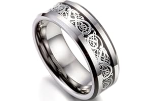 Flongo Herrenring Männer Ringe Bandring Daumen Ring Siegelring Wolfram Wolframcarbid Silber Schwarz Irish Celtic Knot Irischen Keltisch Knoten Drachen Herren-Accessoires