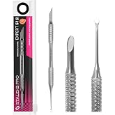 STALEKS PRO by Natury Nails 2-in-1 Cuticle Pusher + Ring/Ring. Lifts and Removes Cuticles. Recommended for Manicures. Stainle