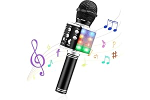 MOOKLIN ROAM Microfono Karaoke, 4 in 1 Wireless Bluetooth Microfono Portatile, Festa a Casa LED Flash Karaoke Player con Altoparlante per Android/iOS, PC e Smartphone (Nero)