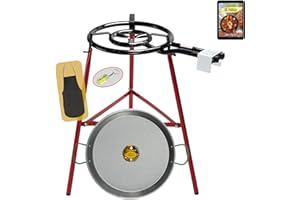 COMBOI - Poêle à paella gaz butane 40 cm, poêle à paella de 46 cm, support de pieds renforcés, niveau, tablier, livre de recettes numérique.