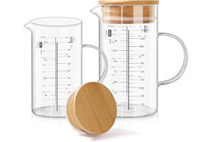 Aevcvok 500ml+1000ml Caraffa Graduata,Brocca Dosatrice in Vetro 0,5L 1L, Barattoli Vetro con Coperchio con Scala Precisa,Brocca Graduata per Misurare Ingredienti per Dolci Cottura,Misurino con Manico