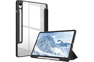 Fintie Funda para Samsung Galaxy Tab S9 FE de 10.9 Pulgadas/Tab S9 de 11 Pulgadas 2023 Soporte para S Pen, Funda Híbrida Delgada a Prueba de Golpes con Carcasa Trasera Transparente - Negro