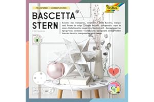 folia 801/1515 - Bastelset Bascetta Stern, aus Transparentpapier weiß/silberne Schneeflocken, 15 x 15 cm, 32 Blatt, fertige Größe des Papiersterns ca. 20 cm, mit Anleitung, zur zeitlosen Dekoration