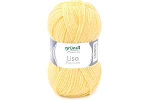 Gründl Wolle Lisa Premium Uni Strick-& Häkelgarn, 100% Polyacryl, Pastellgelb, 1 x 50g, 50