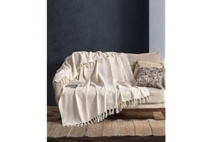 BOHORIA® Narzuta premium Tulum – narzuta na łóżko, koc dwustronny, koc na sofę, koc z wzorem | bardzo duża, 170 x 230 cm (Naturalna bawełna)