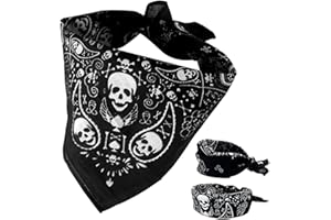 BOBOZHONG Black Bandana Skull Scarf - Double-Sided Cotton Pirate Head Wrap for Men & Women, 55x55cm Novelty Neckkerchief, Halloween Costume Accessory, Unisex Breathable Headscarf