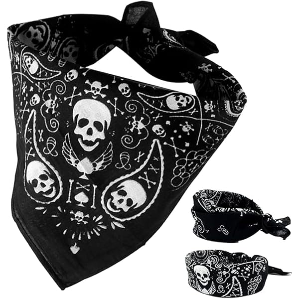 KRYMSON Piraten-bandana-set, 3-delig, ademend, casual, van puur katoen, schedelsjaal, uniseks, motorrijdersaccessoires