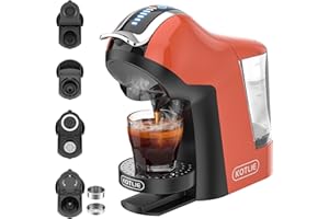 KOTLIE EM-308A Machine à café multifonctionnelle, compatible avec différentes marques de capsules de café/dosettes ESE (44 mm)/poudre de café (Rouge-orange)
