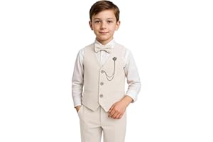 SIRRI Boys' Slim Fit 4 Piece Textured Waistcoat Suit Set, Formal Outfit for Weddings, Parties, and Special Occasions