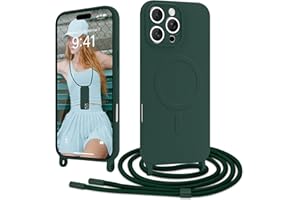 Ethanger Handyband für iPhone 16 Pro Hülle mit Band [Kompatibel mit Magsafe] Flüssig Silikon Necklace Handyhülle Magnetische Schutzhülle zum Umhängen Kordel für iPhone 16 Pro Grün