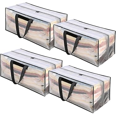 Set van 4 grote verhuisdozen van 120 liter met deksel, grote opbergtas voor verhuizing, kleding, dekbedden, onder het bed, reizen, waszakken met ritssluiting