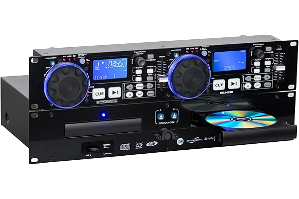 Pronomic CDJ-230 Double Lecteur CD DJ - Lecteur CD MP3 2 canaux avec contrôleur séparé, USB et SD, Pitch Bender, Effets DSP, Seamless Loop, Format Rack 19 Pouces, Noir