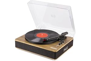 Fenton RP162LW Schallplattenspieler Bluetooth Plattenspieler mit Lautsprecher, Pitch Control, MP3, RCA, Auto-Stopp, Turntable Vinyl Player, Gramophone, Record Player Naturholz Optik