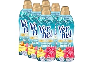 Vernel Aromatherapie Zauberhafte Malediven Weichspüler (6x32 Waschladungen), langanhaltender Wäscheduft mit ätherischen Ölen für 24/7 Frische, recycelbare Flasche