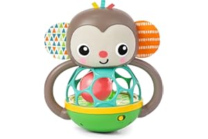 BABY EINSTEIN Bright Starts, Giocattolo multisensoriale Musicale Luminoso con sonaglio Grab & Giggle Monkey, Tecnologia Oball Facili da afferrare, 6+ Mesi, Unisex