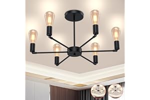 TRUMPETS Lámpara de Techo Industriale 360W Max, 6 E27 Portalámparas con Rotación de 360, Vintage Lámpara Colgante de Techo, lafon Techo Moderno Negro para Salón, Estudio, Dormitorio, Cocina y Comedor